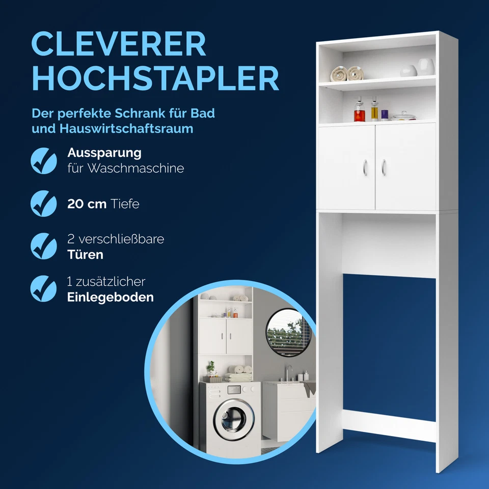 CASARIA® Waschmaschinenschrank Badschrank 185x63cm Badhochschrank Hochschrank  - Bild 3 von 4