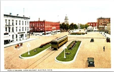 Public Square Bucyrus Ohio Interurban Postcard Trolley RPPC Reprint