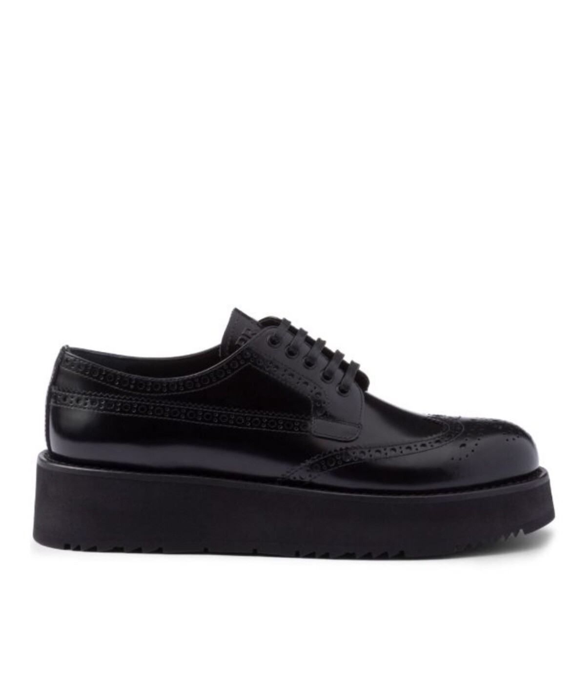 PRADA Women’s Brushed Leather Platform Brogue Derby Shoes in black size 37.5/7.5 image 2