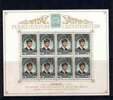 LIECHTENSTEIN 1987 ARKUSZ KSIĘCIA ALOIS 75. ROCZNICA PIERWSZE ZNACZKI CZYSTE NIGDY NA ZAWIASACH