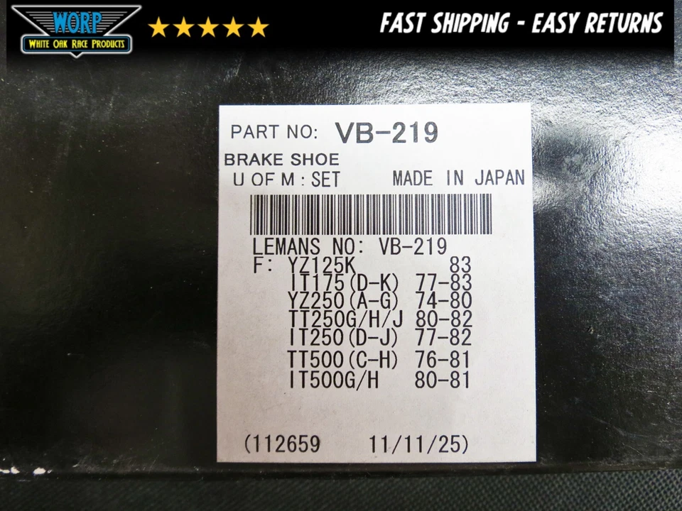 Vesrah - VB-219 - Zapatas de freno estándar YAMAHA YZ IT TT MX 125 175 200 250 400 Foto 4 de 4