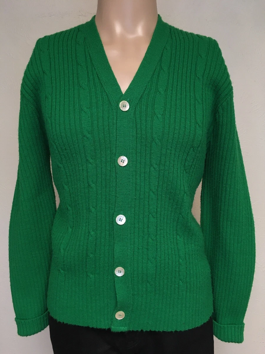 VTG 60s IZOD OF LONDON RIBBED WOOL CARDIGAN SWEATER Kelly Green USA MADE  S/M | eBay