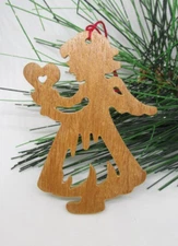 Wooden Cut Out ANGEL WITH HEART Ornament no maker mark