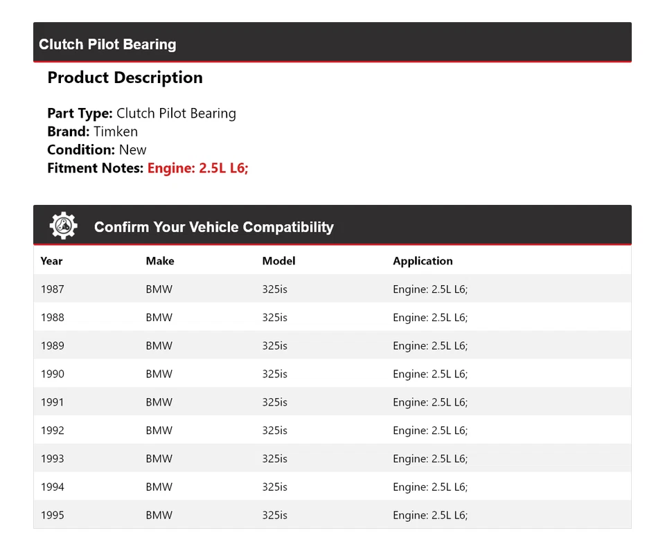 Para 1987-1995 BMW 325is 2.5L L6 rolamento piloto de embreagem Timken 1988 1989 1990 1991 - Imagem 2 de 4