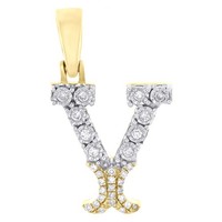 JFL 10K Gelbgold Y Initial Diamant-AnhäNger Flared Block Font 0,13 Ct