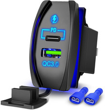 Rocker Switch Style USB Outlet Socket Fits Panel 4.2A PD Type C and QC 3.0 12V 2