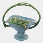 Roseville Bushberry Blue 1941 Vintage Art Pottery Ceramic Basket 372-12
