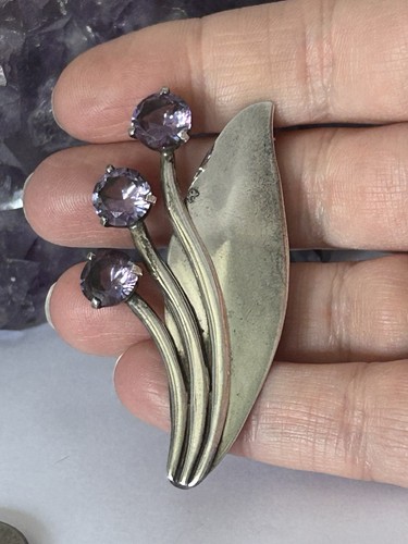 Vintage Taxco Miguel Melendez Amethyst Mexico Sterling Floral Brooch