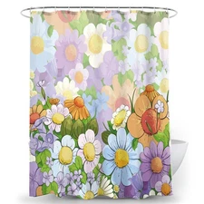 Floral Shower Curtain Colorful Flower Bathroom Decoration Set 72x72 Inch