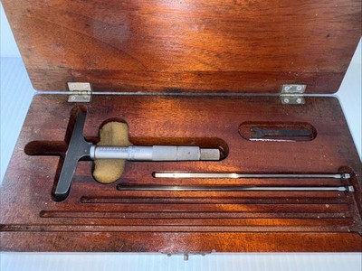 PRATT & WHITNEY USA Precision DepthMeasures & Micrometer Set in Wood Case (5pcs)