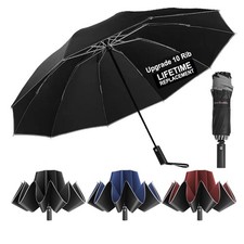Ultimate Windproof Inverted Travel Umbrella 10 Rib with Reflective Edges, Aut...