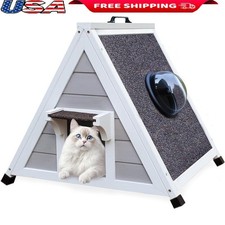 Outdoor Cat House Interactive Dome Window Raised Floor Escape Door Easy Clean US