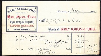 1866 Sandusky Ohio Invoice Billhead Barney Ocobock & Torrey Wagon Parts
