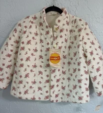 VTG Nanette Undies Bed Coat Cream  W Pink Flowers Grandmacore Cottagecore Sz S