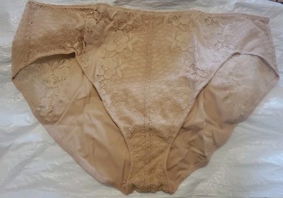 Bare Necessities Floral Lace Hi-Cut Hi-Leg Brief Panties 3X XXXL Hazel Beige