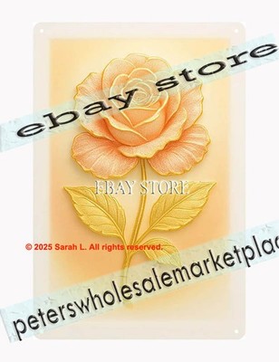 Peach rose emblem celestial tin sign minimalist botanical decor