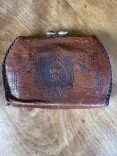 Vtg Arts Crafts or Art Nouveau style tooled leather purse,clutch embossed,