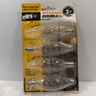 Sylvania Double Life 25W B10 Clear Crystal Bulbs 4 Pack Decorative VTG NOS