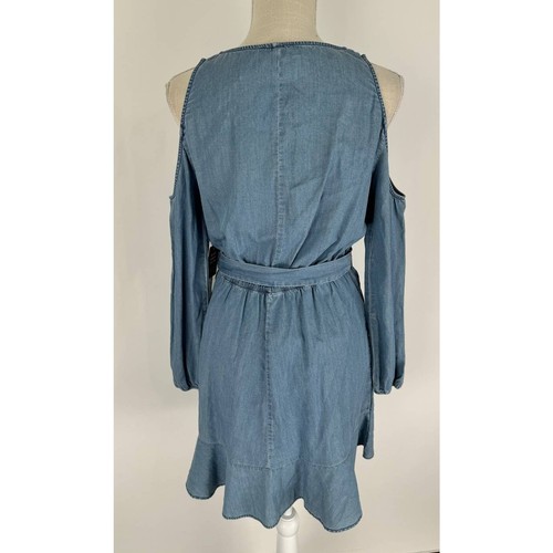 Express Chambray Cold Shoulder Wrap Mini Dress Womens Small New Blue Cotton - Picture 5 of 9