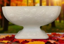 Jeannette Milk Glass 125 STIPPLED ACORN Oak Leaf MJ-25 Footed Candy Dish Planter