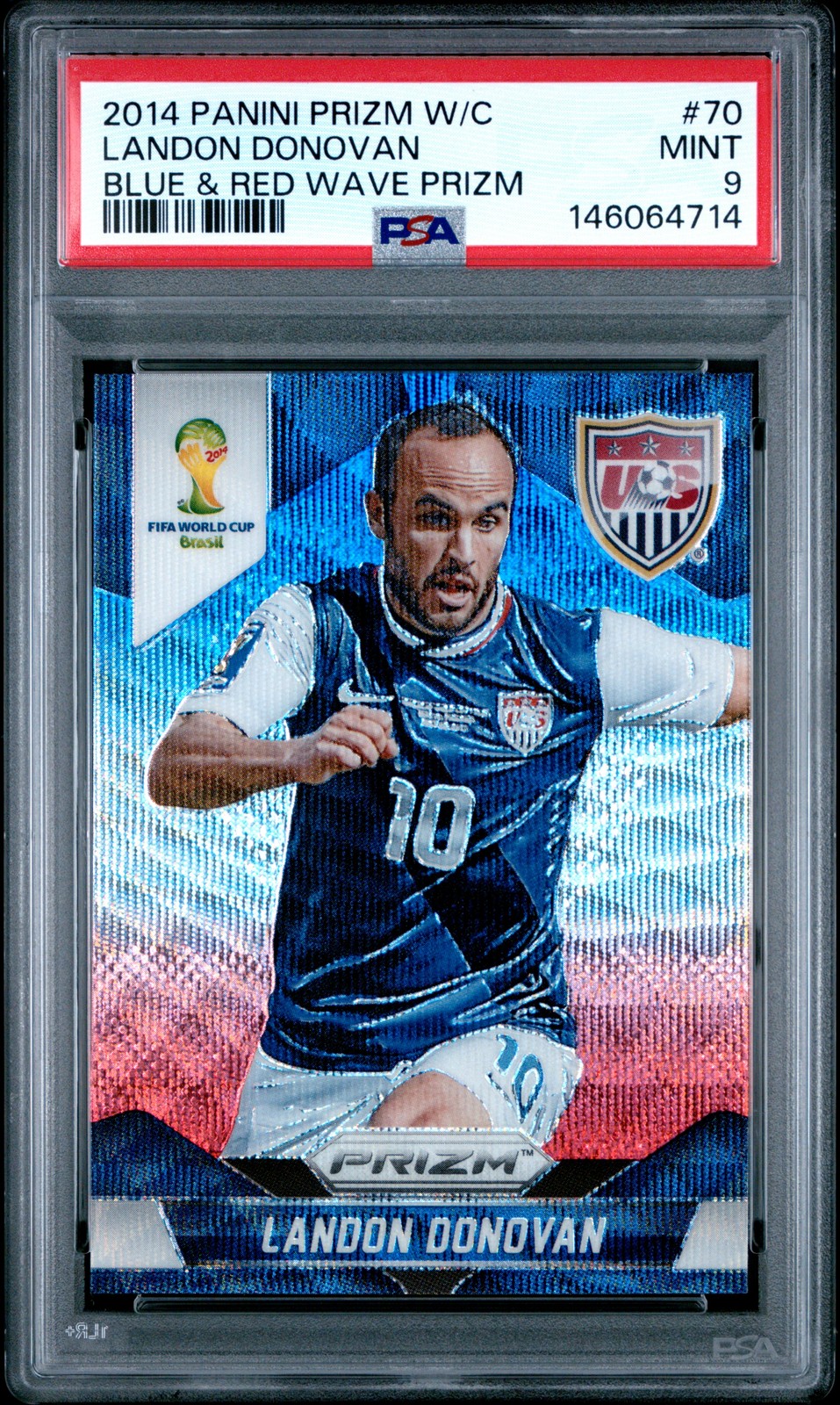 2014 PANINI PRIZM WORLD CUP BLUE & RED WAVE PRIZM #70 LANDON DONOVAN PSA 9