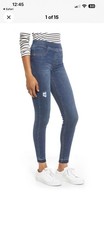 SPANX STRETCH SKINNY ANKLE JEANS IN DISTRESSED MEDIUM INDIGO SZ M NEW W/O TAGS