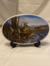 Deer On Edge Of Field Oval Plaque Tile Wildlife Forest Hunter Nature Lover
