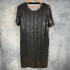 Next Women's Black & Silver Sequin Shimmer Open Back Tunic Party Dress UK 10