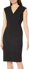 Calvin Klein Women's V Neck Cap Sleeve Sheath Pencil Dress Size 6 Black