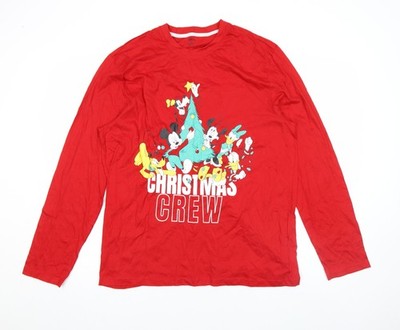 Disney Herren rot Weihnachten Rundhals Langarm Baumwolle Oberteil XL