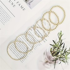 Gold Beaded Stretch Bracelet Set   6 PCS  Women  s Stackable Layered 