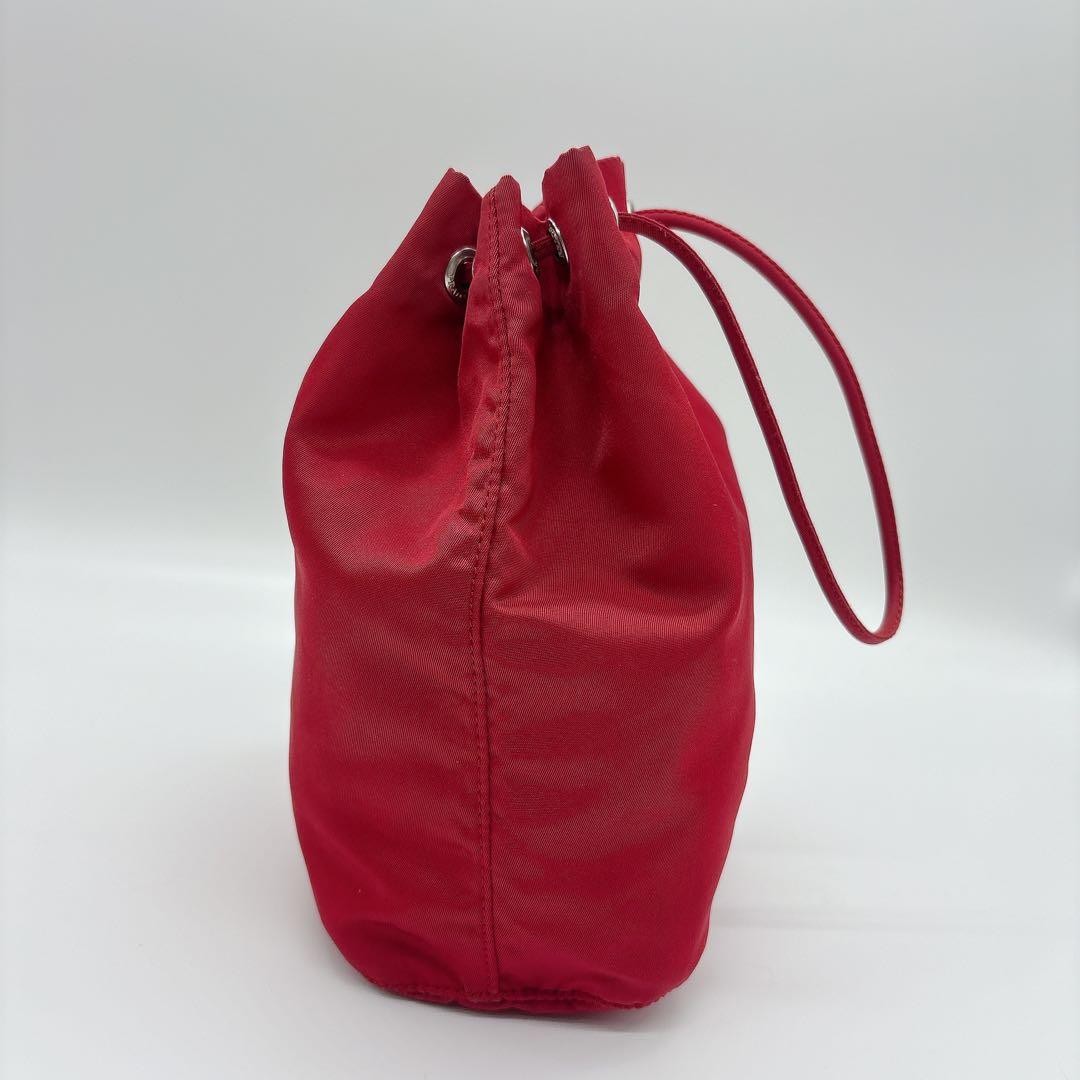 Prada Triangle Logo Nylon Drawstring Bag Red Used… - image 4