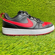 Nike Court Borough Low 2 Boys Size 5Y Black Red Athletic Leather Shoes Sneakers