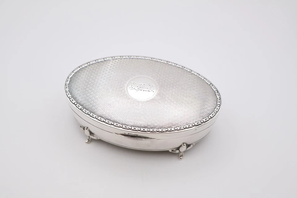 Caixa de joias antiga de prata esterlina com marca Hallmark Birmingham 1922 - Imagem 2 de 4