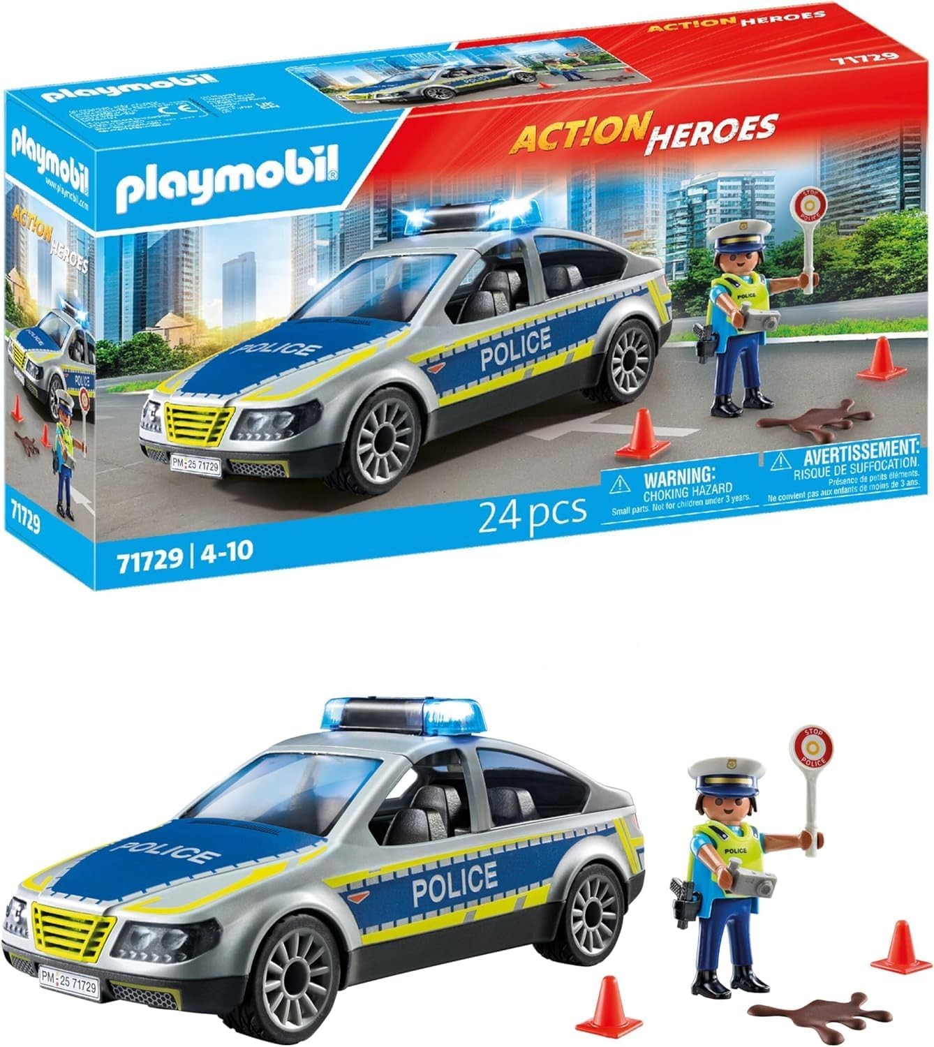 Voiture de patrouille de police PLAYMOBIL Action Heroes avec gyrophare factice