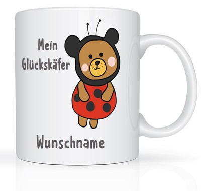 Glückskäfer Tasse mit Namen Motiv Namensbecher Namenstasse Weiß Wunschname