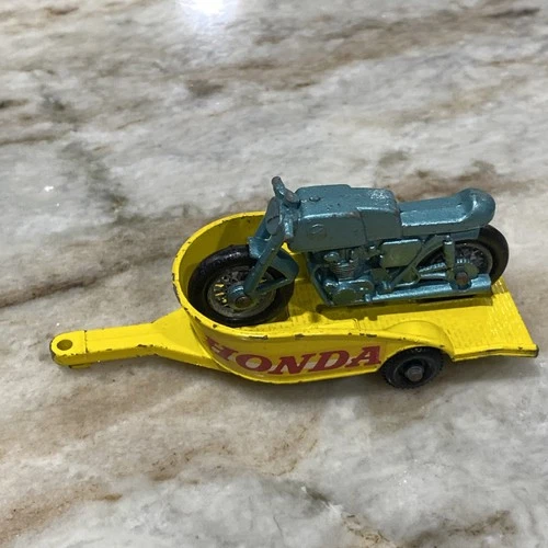 MATCHBOX LESNEY #38 Honda Trailer & Motorcycle Yellow 1960s ENGLAND