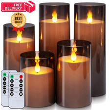 Homemory Gray Flickering Flameless Candles, Battery Operated Set of 5,