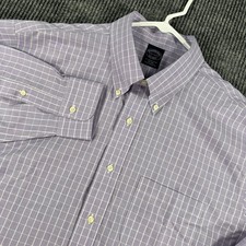 Brooks Brothers Shirt Mens 17.5 Purple Check Long Sleeve Button Down Dress New