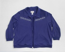 ALFRED DUNNER Womens 3X Sweater Jacket Blue ZipUp Zilver w/Embellishment 0340