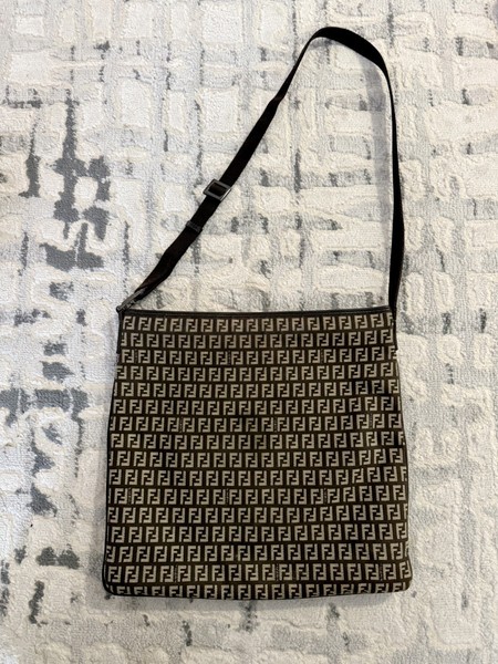 FENDI Zucca Monogram Shoulder Crossbody Bag Brown Large Adjustable Strap