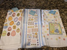 3 Fiori e Fiori Decorativi Ricamati Pasqua Asciugamani Cucina Vintage