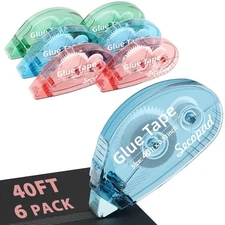 6 Pack Double Sided Tape Roller 0.3IN x 40FT for Scrapbooking & Journaling 