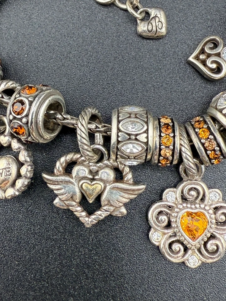 "Pulsera deslizante vintage Brighton Charm Love marrón naranja estrás deslizante 6,5""" Foto 3 de 4