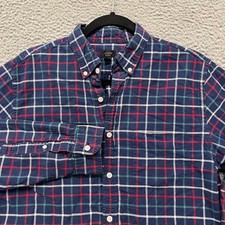 J Crew Shirt Mens M Blue Plaid Oxford Cotton Preppy Long Sleeve Button Down