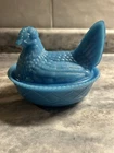 Vtg Westmoreland Blue Milk Glass Hen On Nest Covered Candy Dish 5 1/4