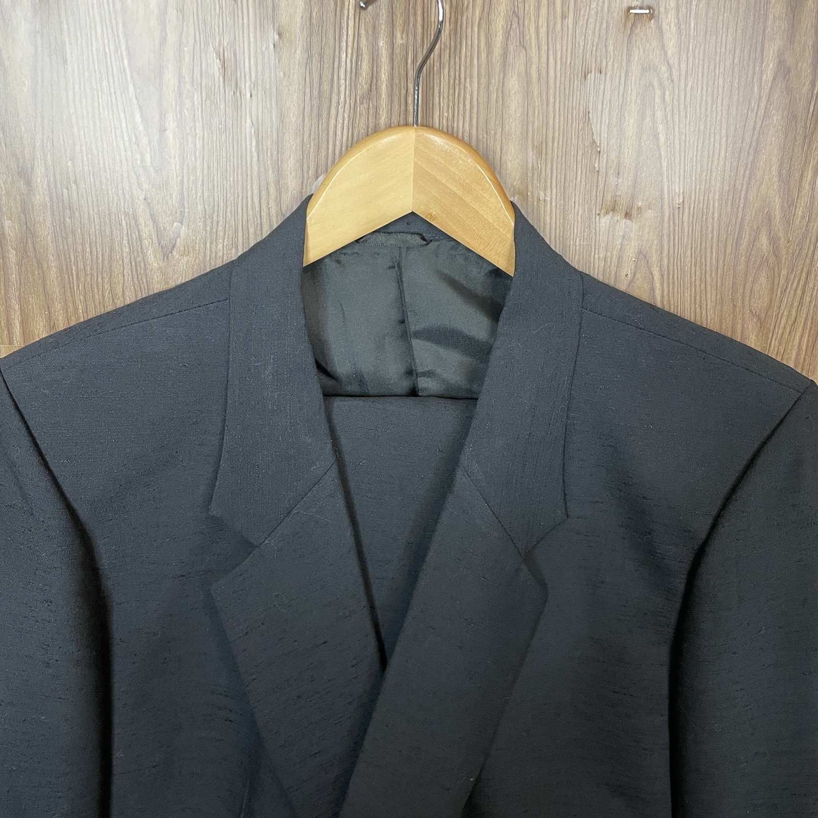 Bespoke 2 Piece Suit Mens 44PRT 32x32 Black Linen Double Bre