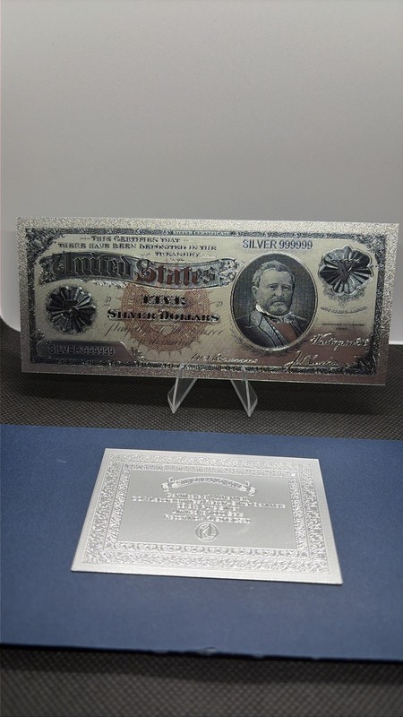999 Fine Silver 1886 $5 Ulysses S Grant Silver Certificate Foil Note
