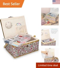 Charming Floral Sewing Box with 76 Essential Accessories – Perfectly Organized!
