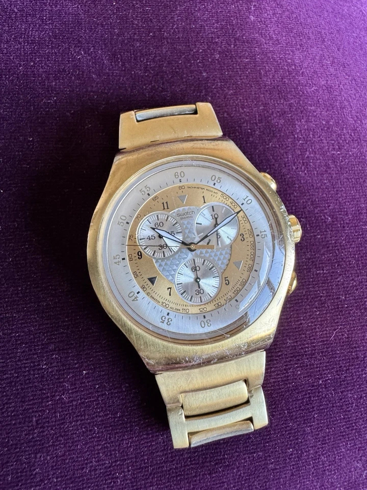 SWATCH WATCH YOG100G THE GOLDEN CHEST IRONY CHRONOGRAPH 2007 NOT WORKING RARE — 第 2/4 张图片